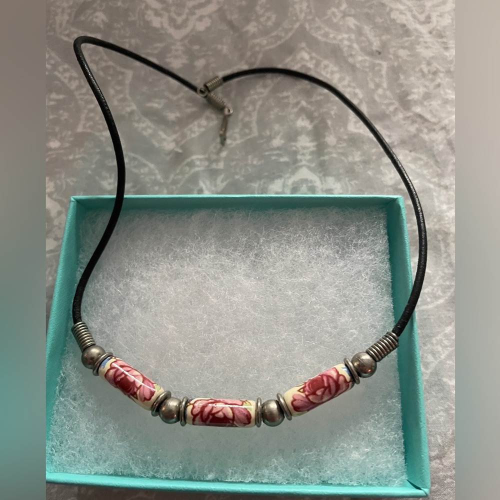 Rose bead and cord choker